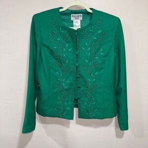 Plaza South Petite Green Embroidered Suit Jacket